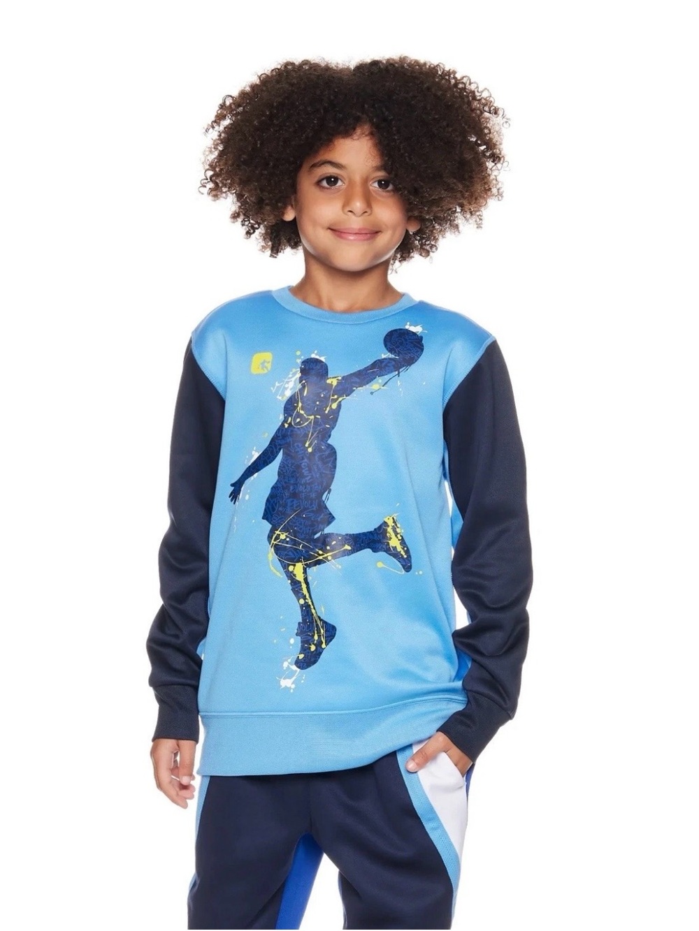 And1 Light Blue Pullover Sweatshirt with Navy Sleeves